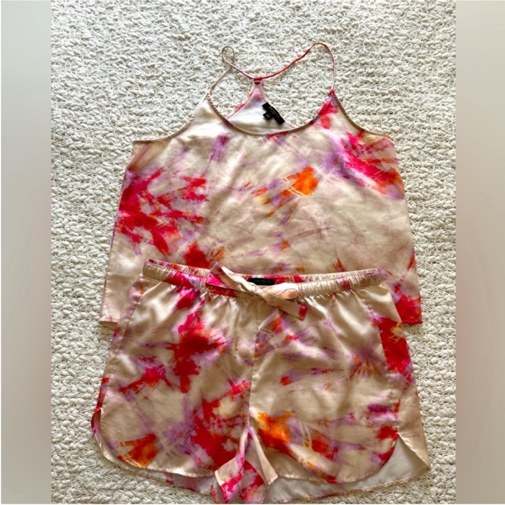 Ann Taylor women’s Tie-Dye Pink Beige Tank Shorts Two Piece Pajama Set Size L